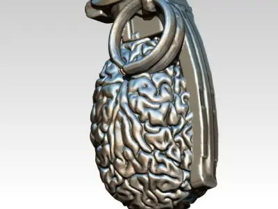 human Brain grenade highpoly modern art 3D print model