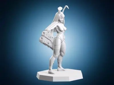 Sci-fi Bunny Girl with Oversized Weapon 3D print model