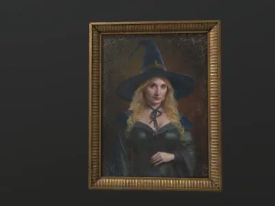 Old Portrait Painting of Witch Low-poly 3D model