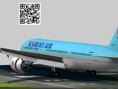 Boeing 787-9 Korean Air livery Low-poly 3D model