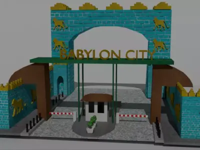 Historical Babylon gate With Security Check point Entrance Low-poly 3D model