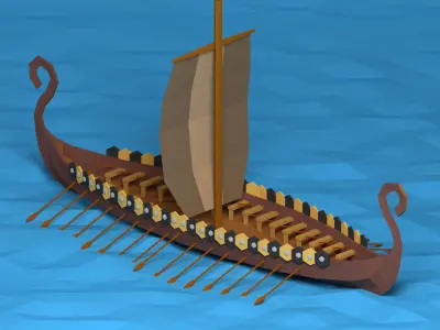Low poly Viking Ship Low-poly 3D model