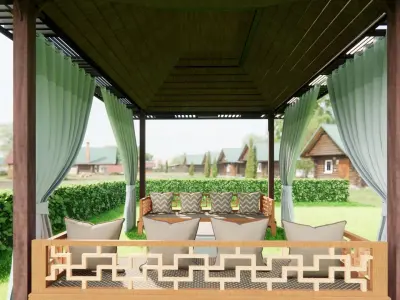 wooden pergola with curtain  3D model