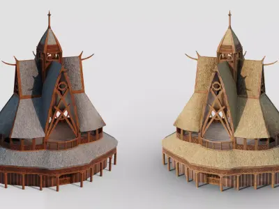 Viking Stave Church-Building Low-poly 3D model