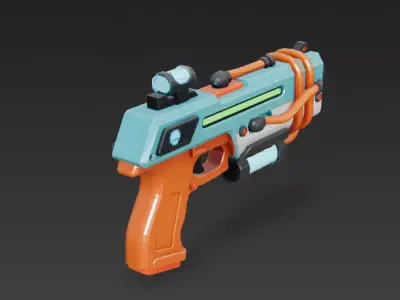 Cartoon Cyber Blue Orange Pistol 3D Model PBR Low-poly 3D model