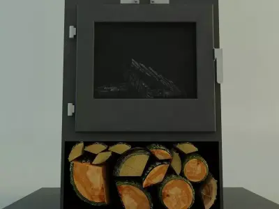 Fireplace wood burning stove with logs on top Free 3D model