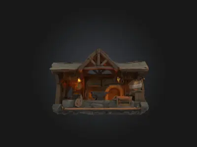 Stylized Medieval Blacksmith Workshop 3D Model Low-poly 3D model