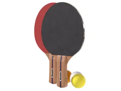 Table tennis paddles red with balls Low-poly 3D model