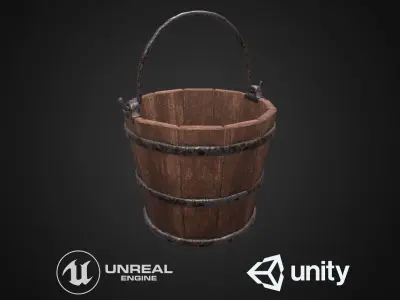 Wooden bucket Free low-poly 3D model buy