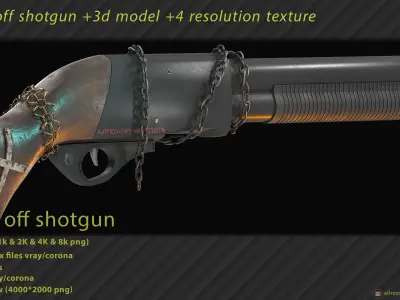 Sawed Off Shotgun With four textures resolutions Low-poly 3D model