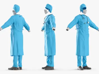Invisible Surgeon Outfit with Mask Cap Stethoscope Blue 3D model