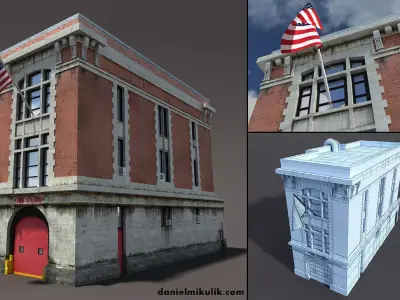 Fire Station Building Low Poly Low-poly 3D model