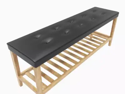 Bench leather with wooden legs Free 3D model