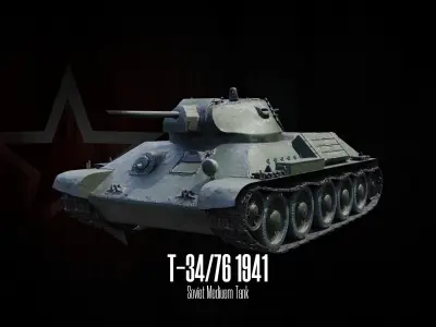 T-34-76 - Soviet Medium Tank - Model 1941 Low-poly 3D model