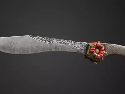 Combat knife Scarlet flower Low-poly 3D model