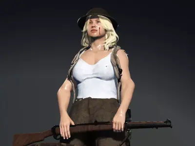 World War 2 Female Soldier Low-poly 3D model