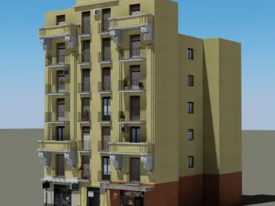 Building apartment with roof Low-poly 3D model