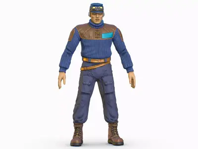 High Poly Male Technician Sweater Leather Jacket Low-poly 3D model