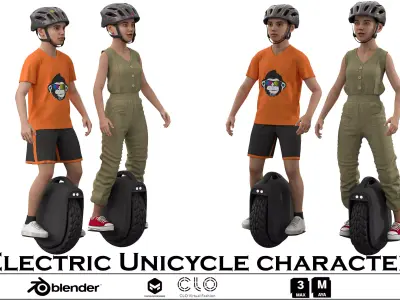 Electric Unicycle character Low-poly 3D model