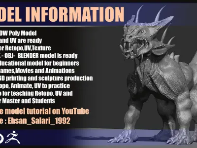 Creature-Dog Full 3D model -Animal-Zbrush-Blender Free low-poly 3D model