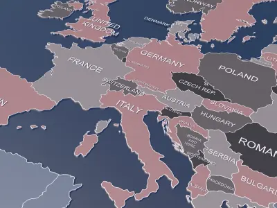 World Map 3D with borders and names 3D model
