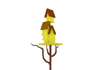 Birdhouse LOW POLY on tree Low-poly 3D model