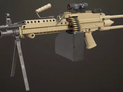 Machine Gun Sandal and Black Ammo Box All PBR Textures Low-poly 3D model