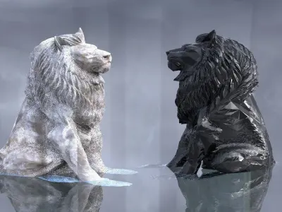 Lion statue different 3D Studied off classical sculpture  3D model