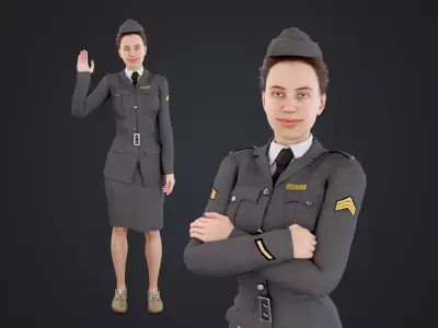 World War II female soldiers Low-poly 3D model