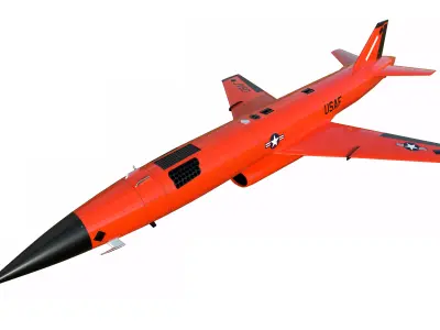 BQM-167A orange military jet flying in sky 3D model