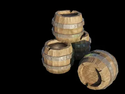Wooden Barrels Low Poly and Game Ready Free low-poly 3D model