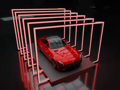 Car Exposition - Showroom Render Scene 3D Model Low-poly 3D model