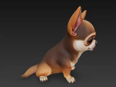 Chihuahua Puppy Dog Realistic 3D Model - Low Poly Realistic Low-poly 3D model