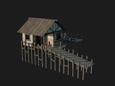 VIKING NORSE PORT HARBOR PIER PLATFORM VILLAGE COLLECTION Low-poly 3D model