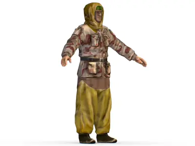 LowPoly Man Old Afghan Soldier Low-poly 3D model