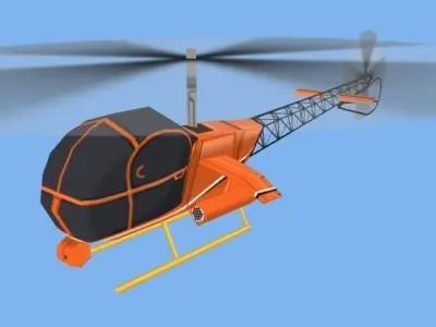 Helicopter orange flying in sky 3D model