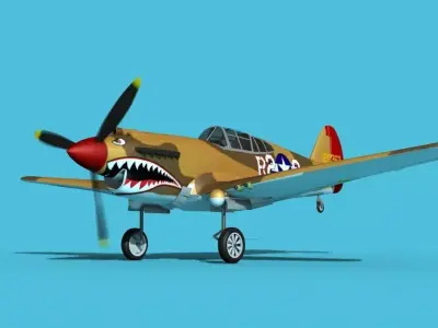 Curtiss P-40B Warhawk V15 USAAF 3D model