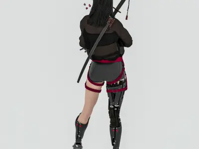 Fully armed female warrior standing 3D model