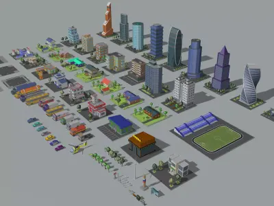 Cartoon low-Poly metropolis Low-poly 3D model