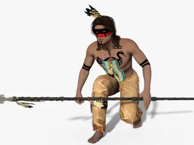 Native American Warrior Rigged Low-poly 3D model