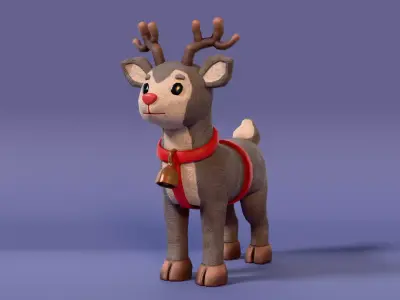 Low-Poly Cartoon Christmas Reindeer with Rig Low-poly 3D model