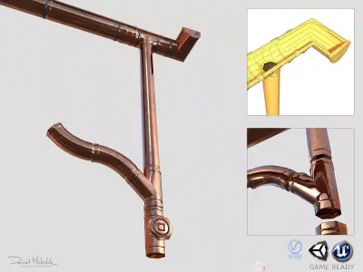 New Copper Gutter System PBR Low-poly 3D model