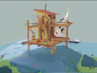 Fishing Shack Scene 3D model