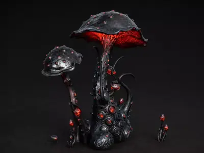Eldritch Void Mushroom High-Poly PBR Alien Flora 4K Textures 3D model