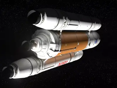 Rocket spaceship - With engine and Satellite 3D model