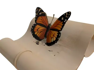 Butterfly on Old Scroll 3D Model Low-poly 3D model