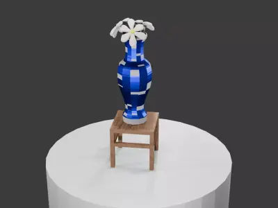 Decorative Vase with Flowers on Wooden Stool Free 3D model