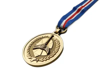 Detailed Gold Award Medal with Ribbon Low-poly 3D model