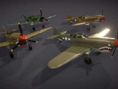Curtiss P-40 Warhawk Low-poly 3D model