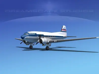 Douglas DC-3 United Airlines 3D model